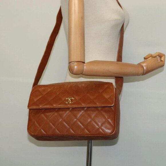 CHANEL Matelasse Chain Shoulder Bag Grained Calf Skin Brown Gold CC Auth PP534 - Picture 14 of 16